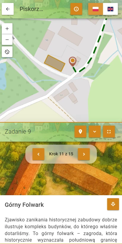 Widok mobilny gry terenowej o Piskorzowie